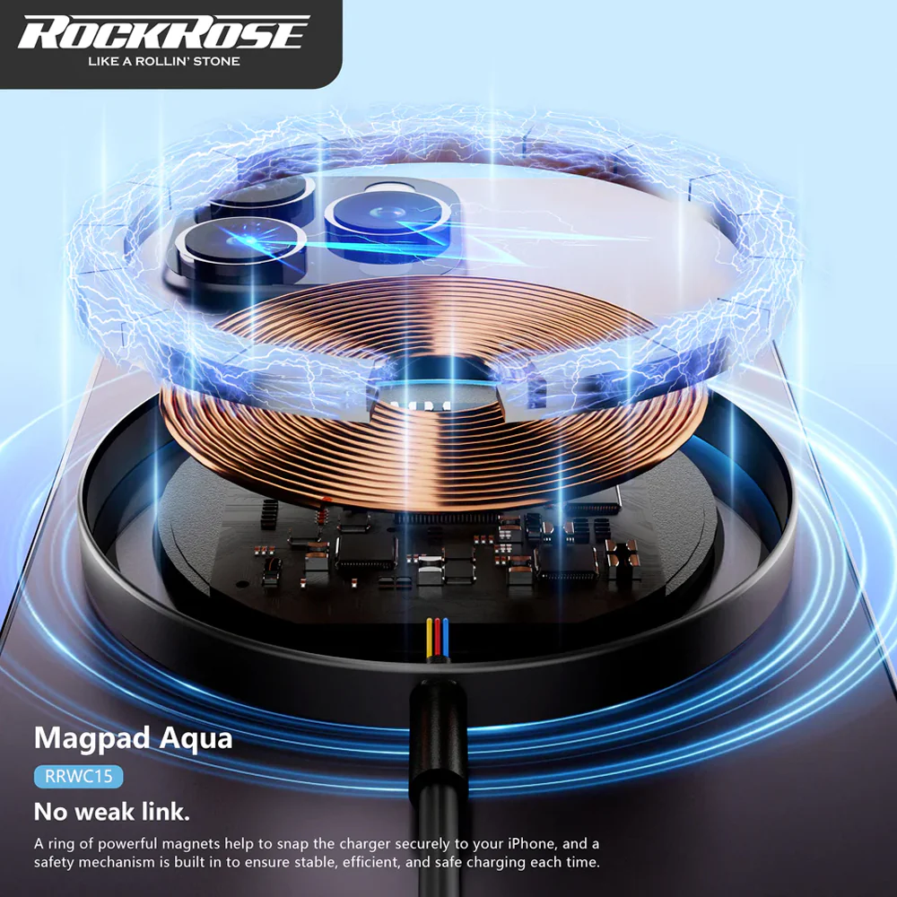 Rockrose 15W MagSafe Magnetic Wireless Charger Magpad Aqua (Black) - Image 7
