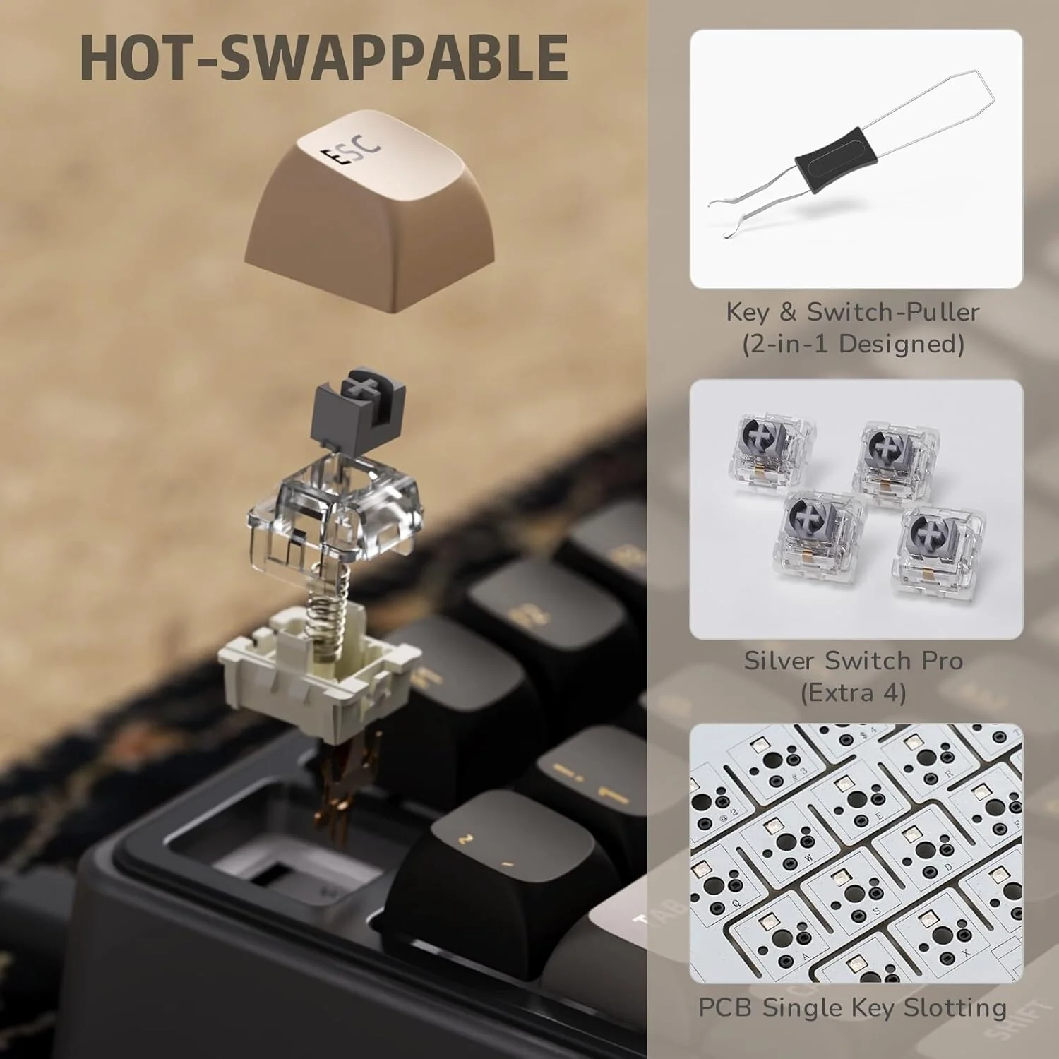 Royal Kludge R75 Wired RGB Hot Swap Mechanical Keyboard (Phantom with Brown Switch) - Image 5