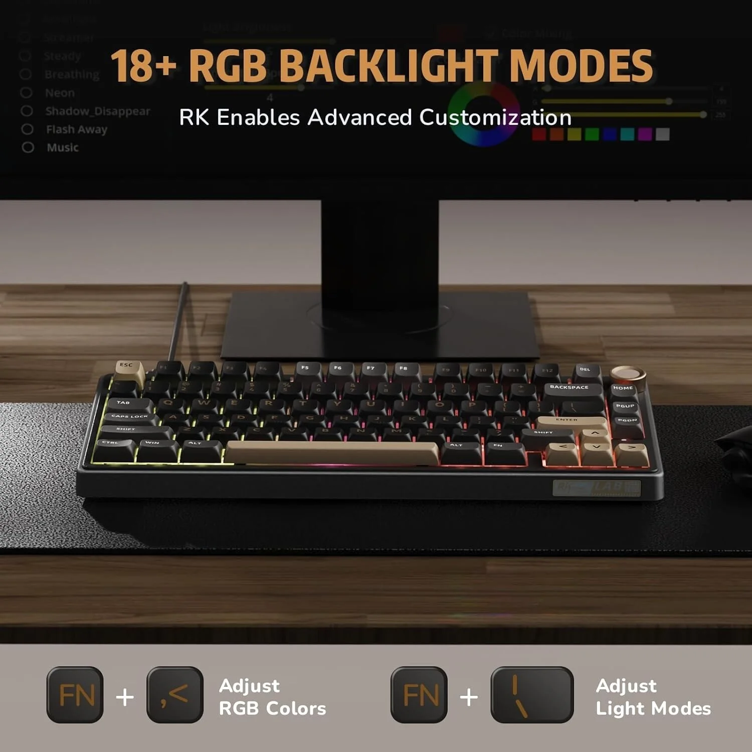 Royal Kludge R75 Wired RGB Hot Swap Mechanical Keyboard (Phantom with Brown Switch) - Image 6