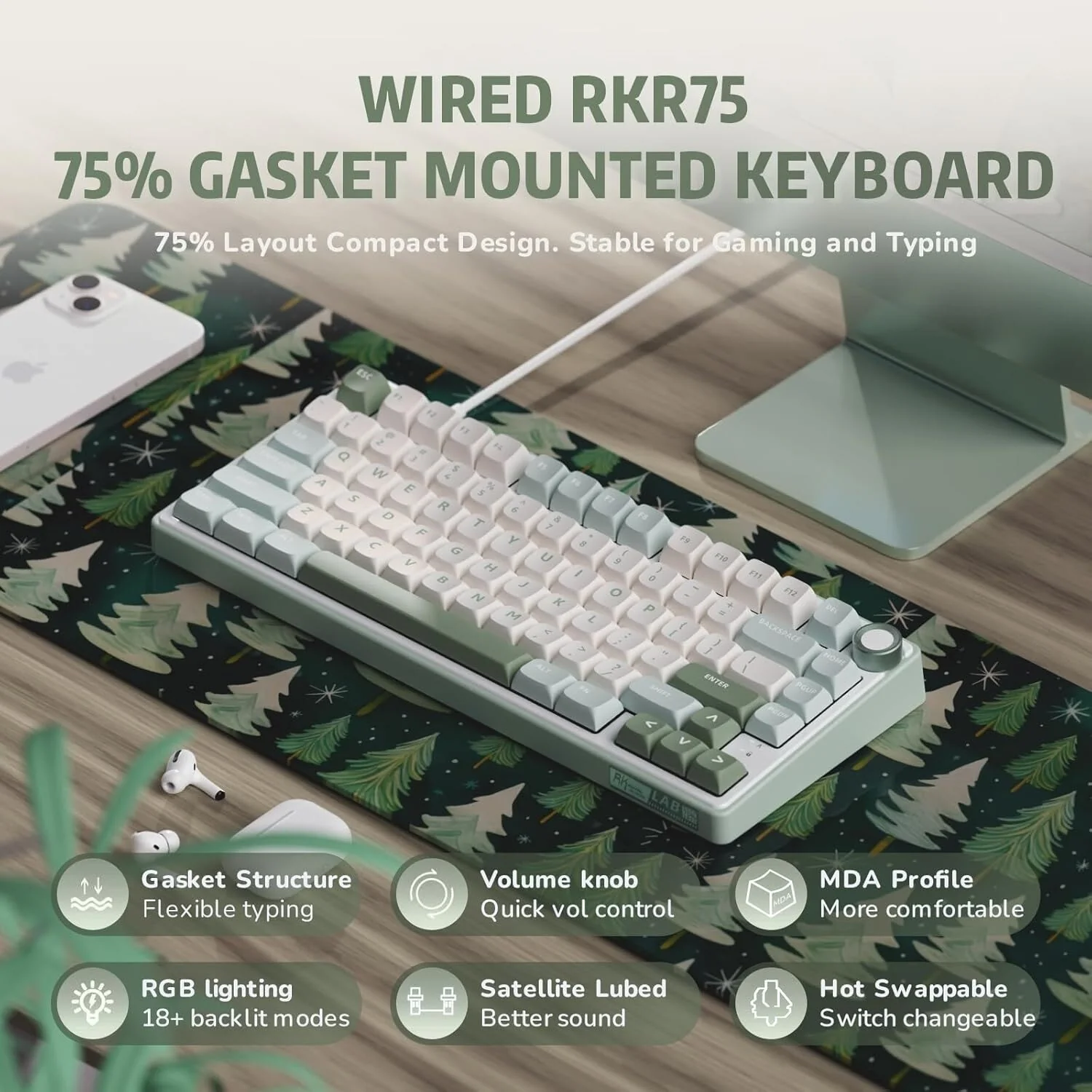 Royal Kludge R75 Wired RGB Hot Swap Mechanical Keyboard (Sky Cyan with Silver Switch) - Image 2