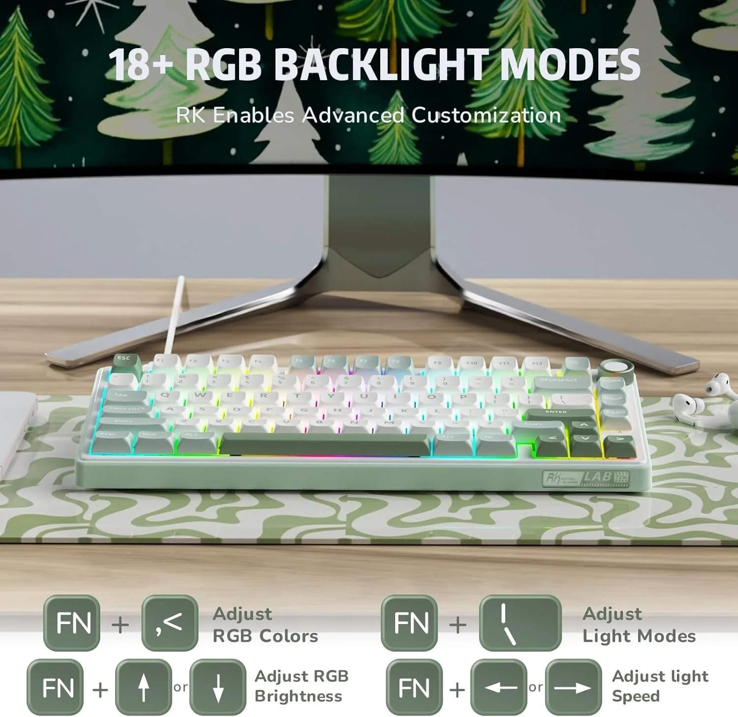 Royal Kludge R75 Wired RGB Hot Swap Mechanical Keyboard (Sky Cyan with Silver Switch) - Image 7
