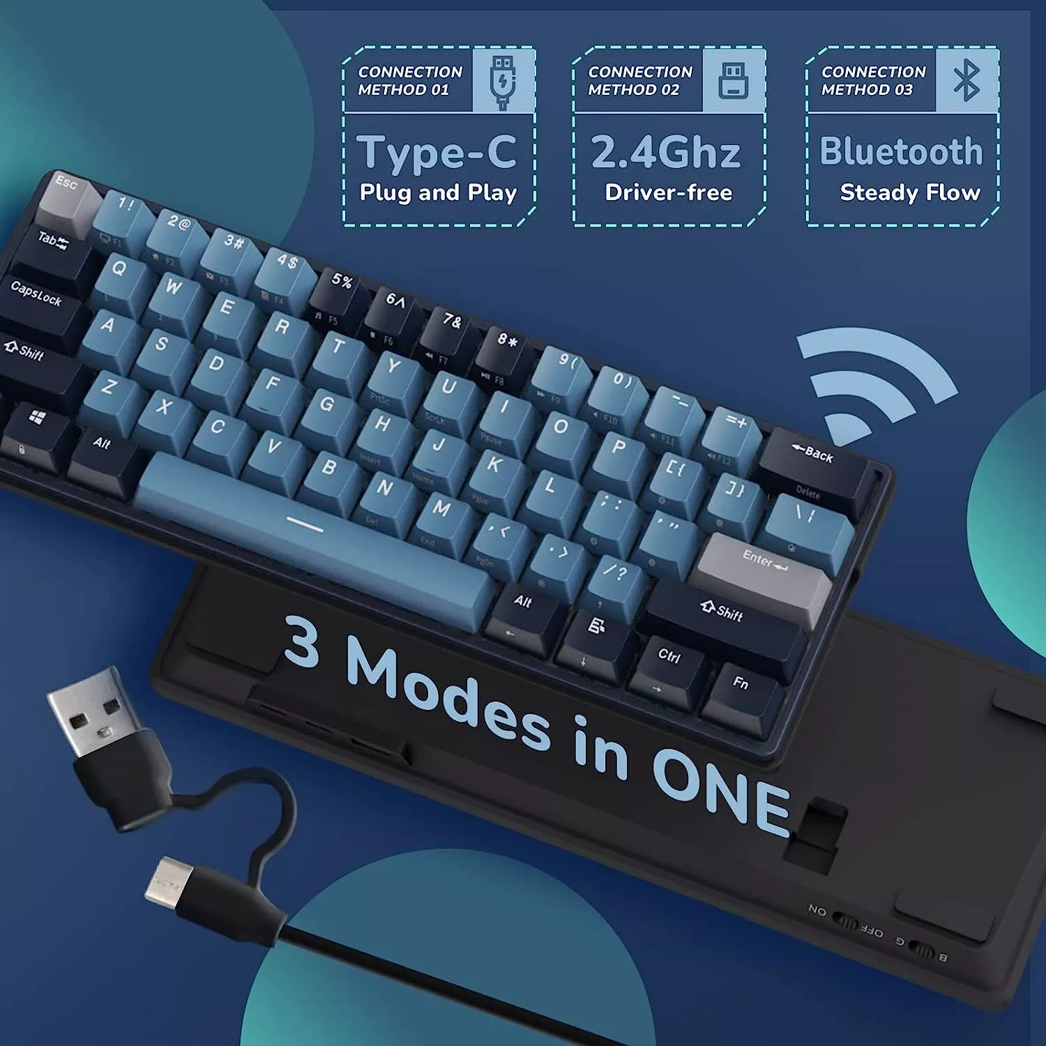 Royal Kludge RK61plus Tri-Mode RGB  Hot Swap Keyboard (Black with Brown Switch) - Image 2