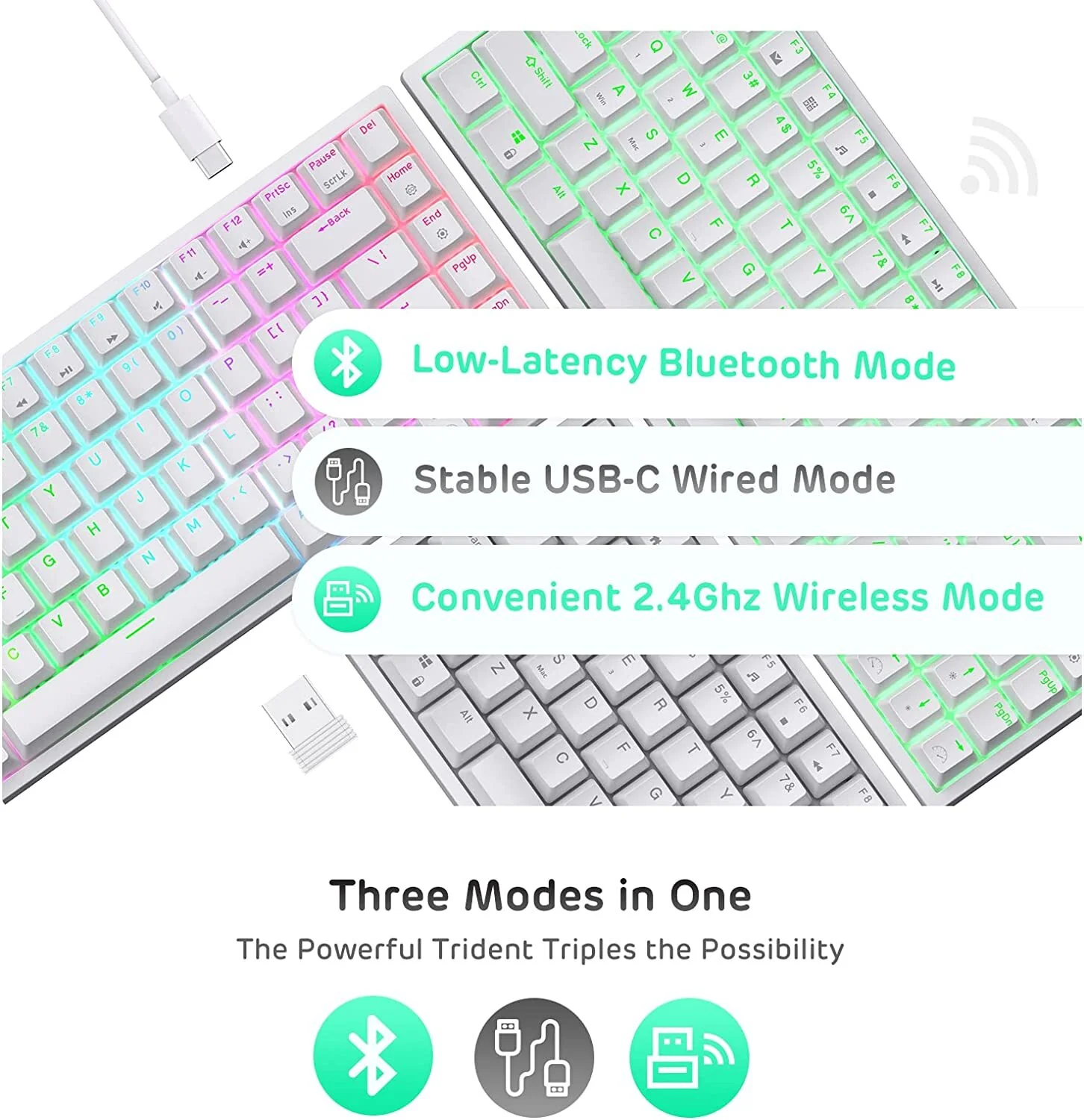 Royal Kludge RK84 RGB Tri Mode Hot-Swappable Mechanical Keyboard (White with Blue Switch) - Image 4
