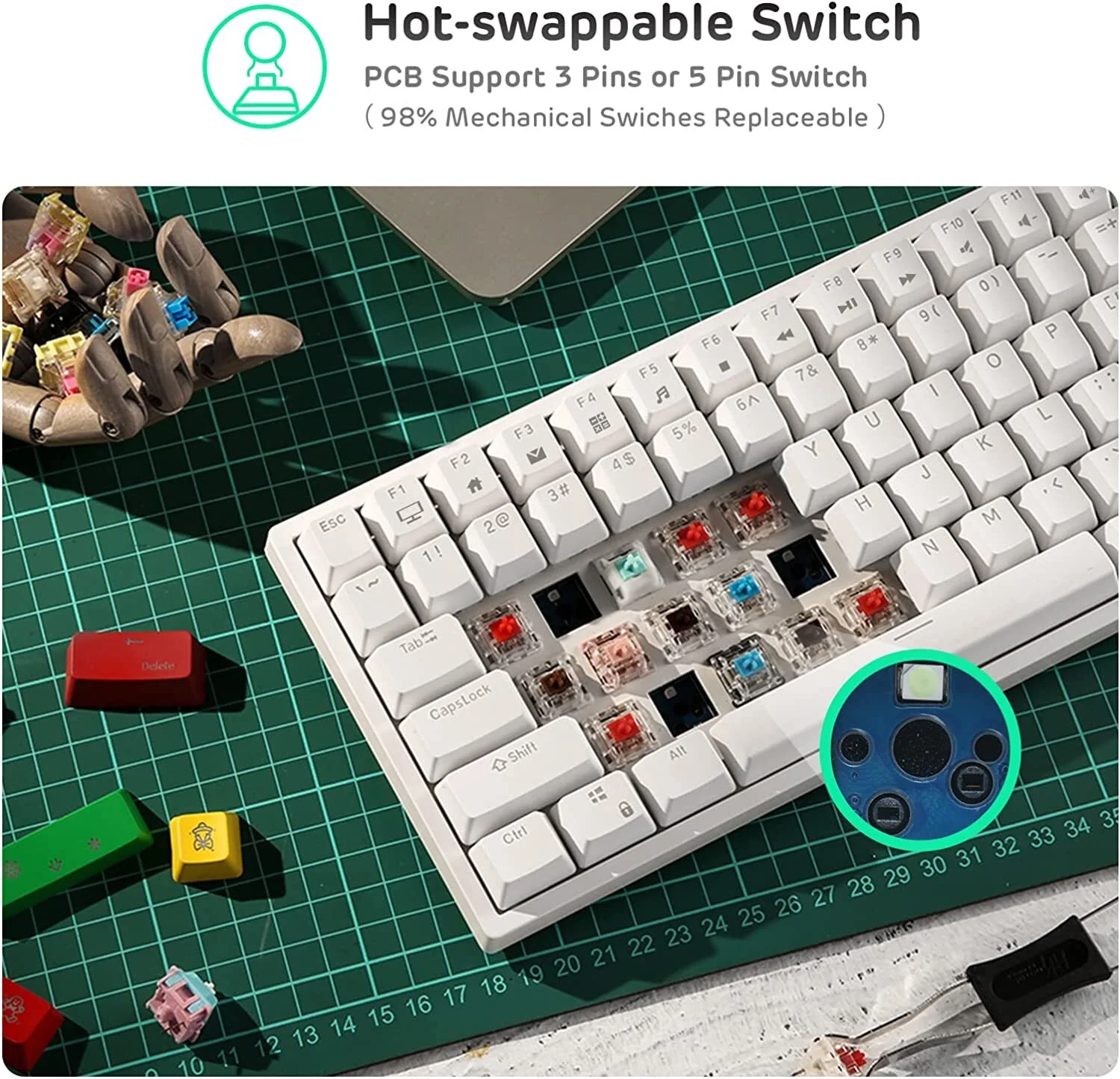 Royal Kludge RK84 Tri Mode RGB Hot Swap Mechanic Keyboard (White - Red Switch) - Image 3