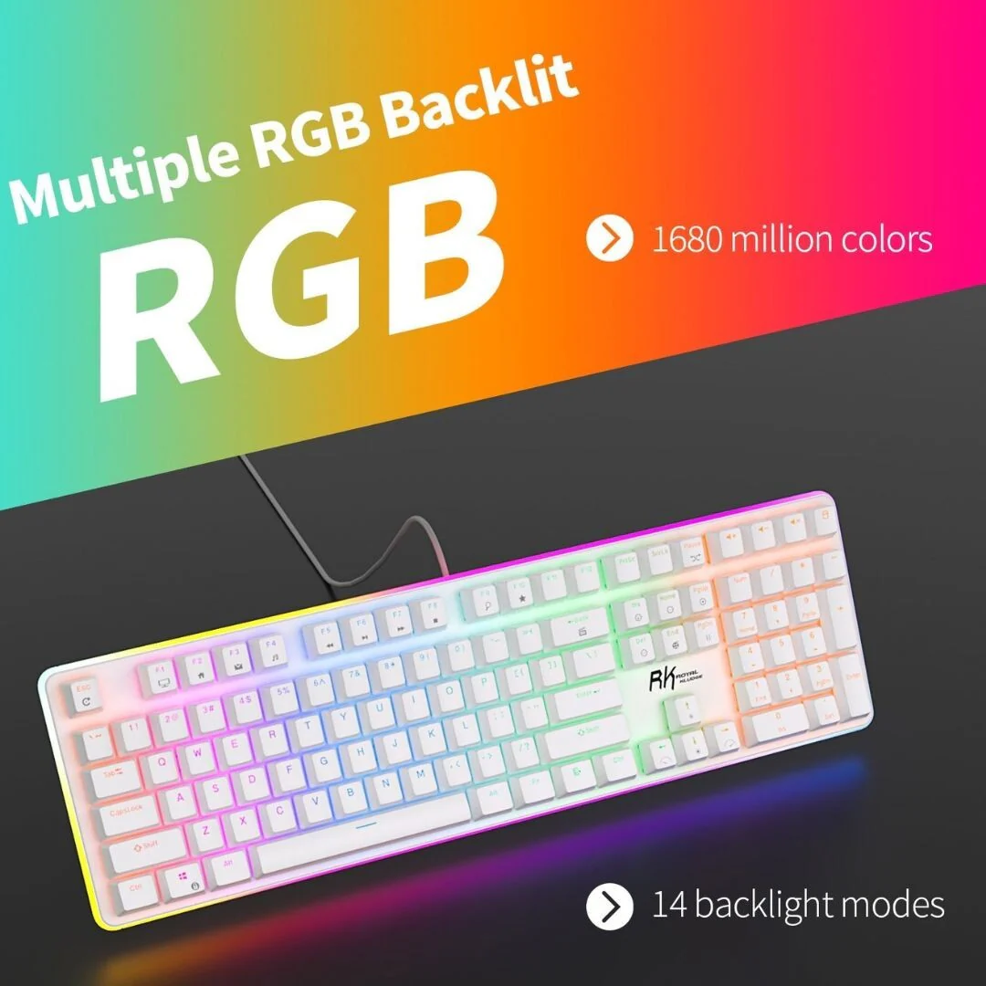 Royal Kludge RK918 RGB Wired Full Size Mechanical Keyboard (White - Brown Switch) - Image 5