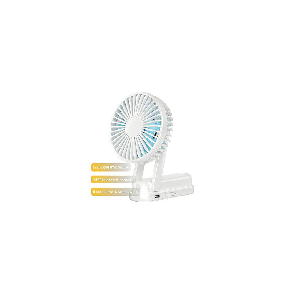 Sansai 20x9cm Portable Digital Display USB Charging Fan (White) - Image 2