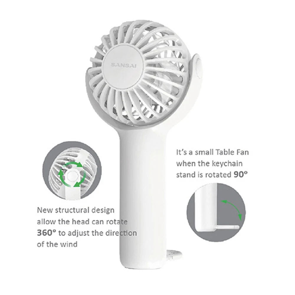 Sansai 3W Mini USB Portable Rechargeable Fan 8x15cm (White) - Image 3