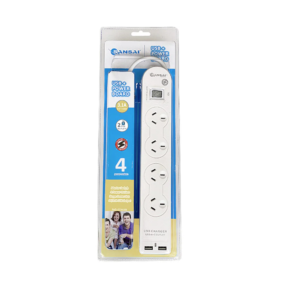 Sansai 4-Socket Powerboard with USB-A (White) - Image 2