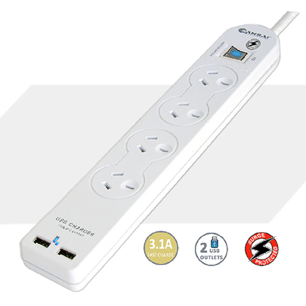 Sansai 4-Socket Powerboard with USB-A (White) - Image 3