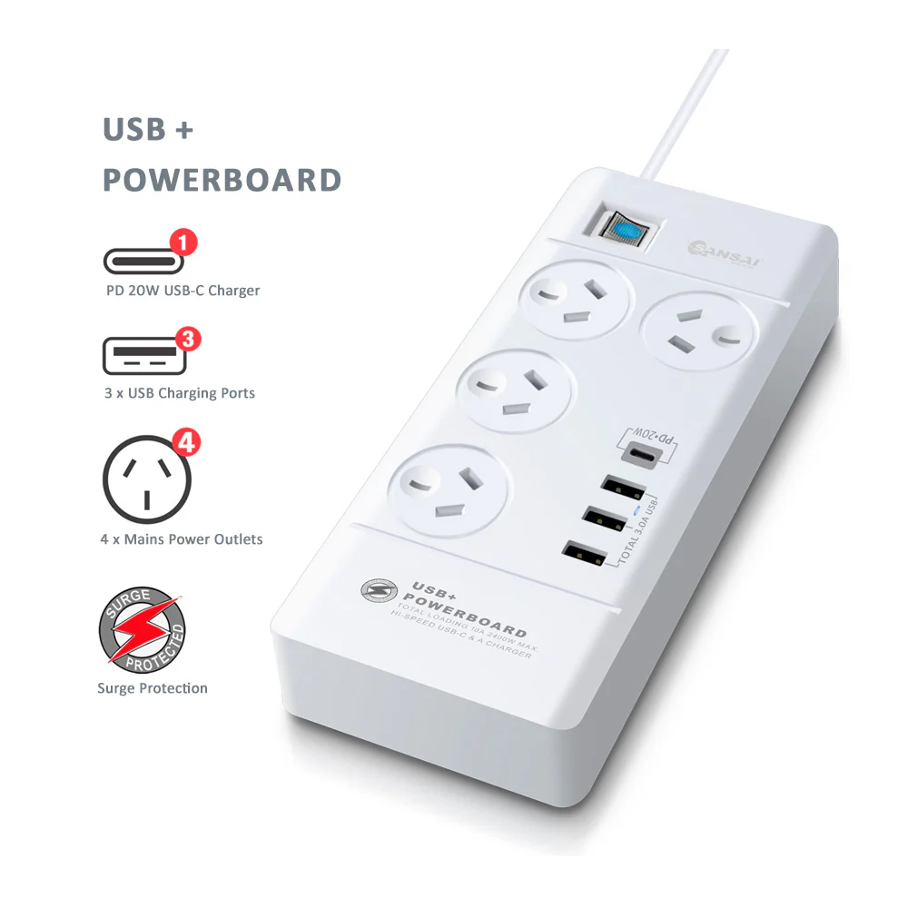 Sansai 4 Sockets USB-A/USB-C Powerboard - Image 2