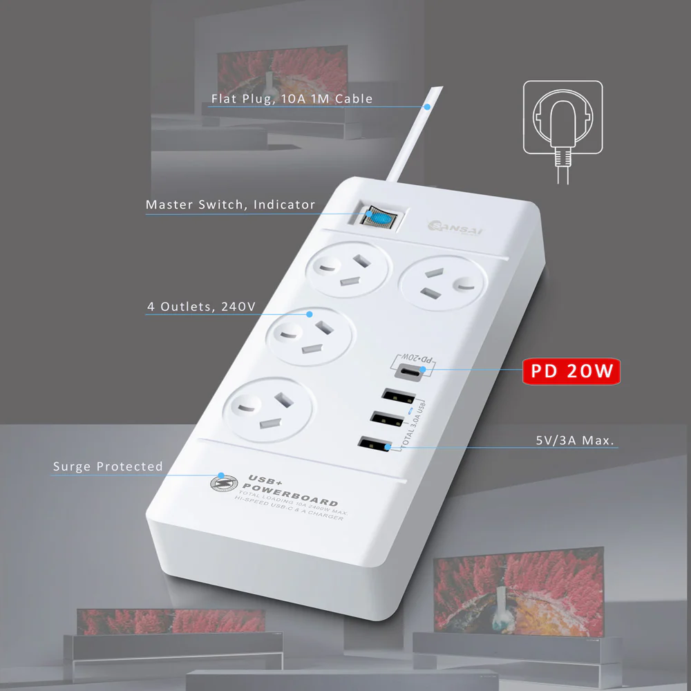 Sansai 4 Sockets USB-A/USB-C Powerboard - Image 5