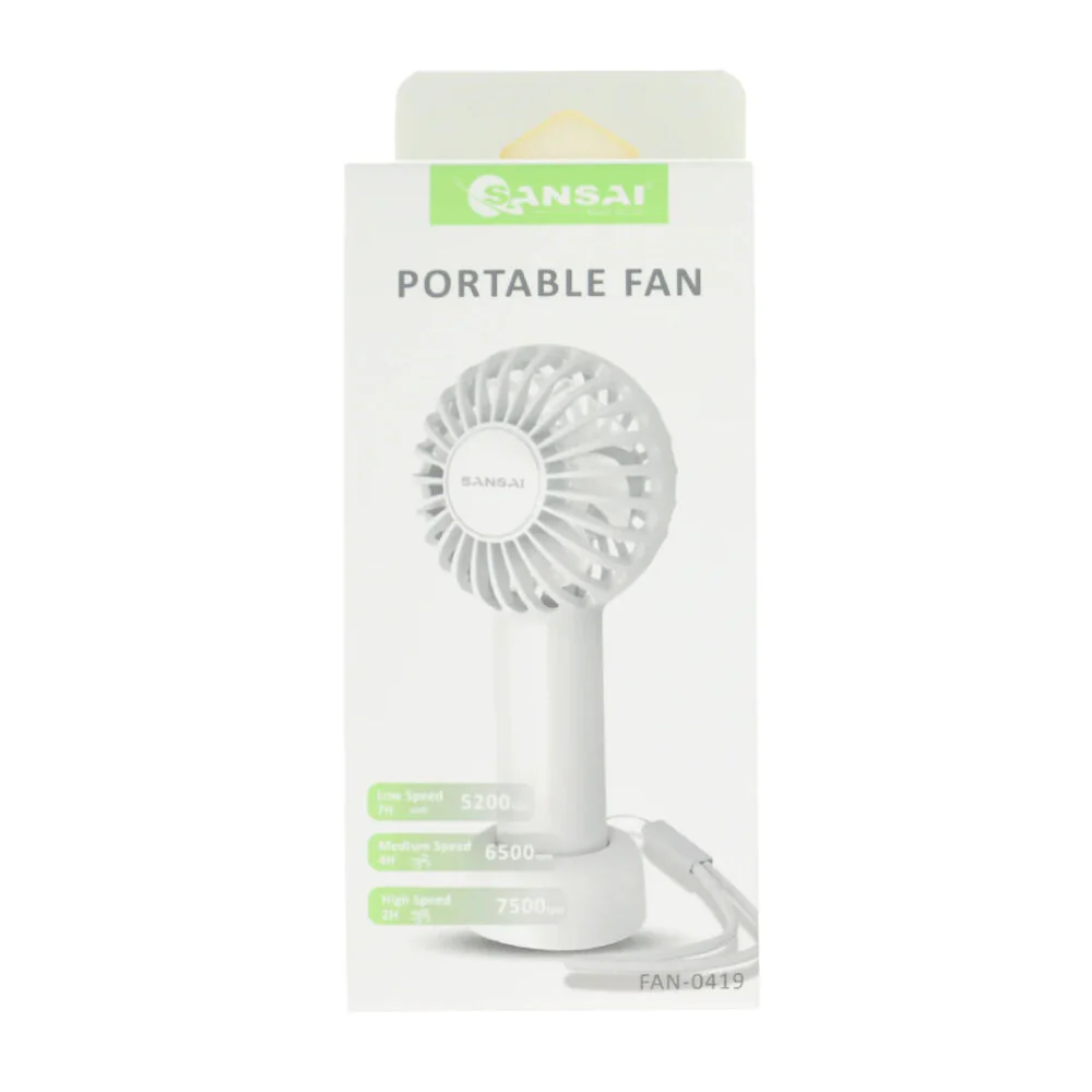 Sansai 6x14cm 3W Mini Portable Fan with Desk Stand (White) - Image 2