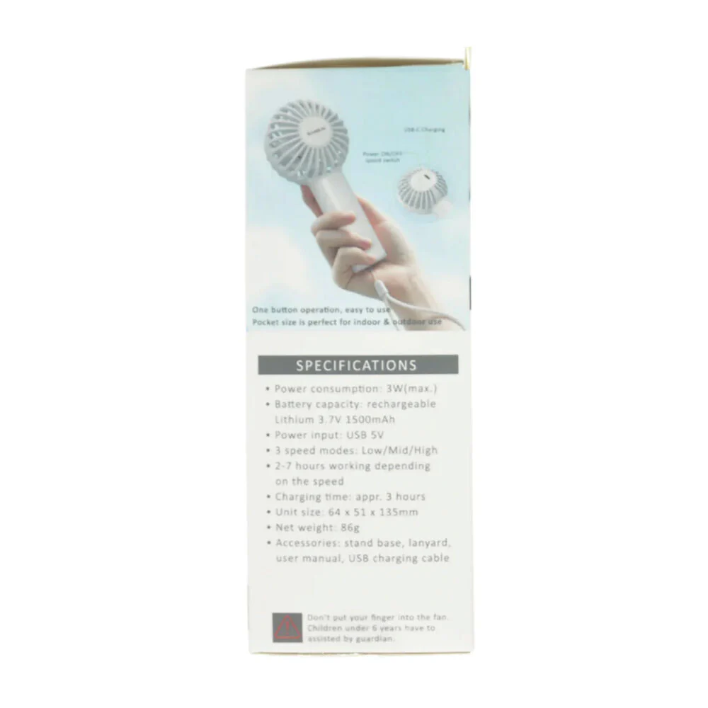 Sansai 6x14cm 3W Mini Portable Fan with Desk Stand (White) - Image 3