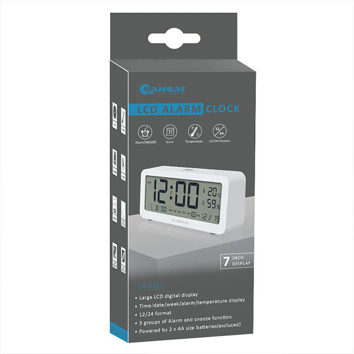 Sansai 7" Display LED LCD Alarm Clock with Date & Temperature - Image 5