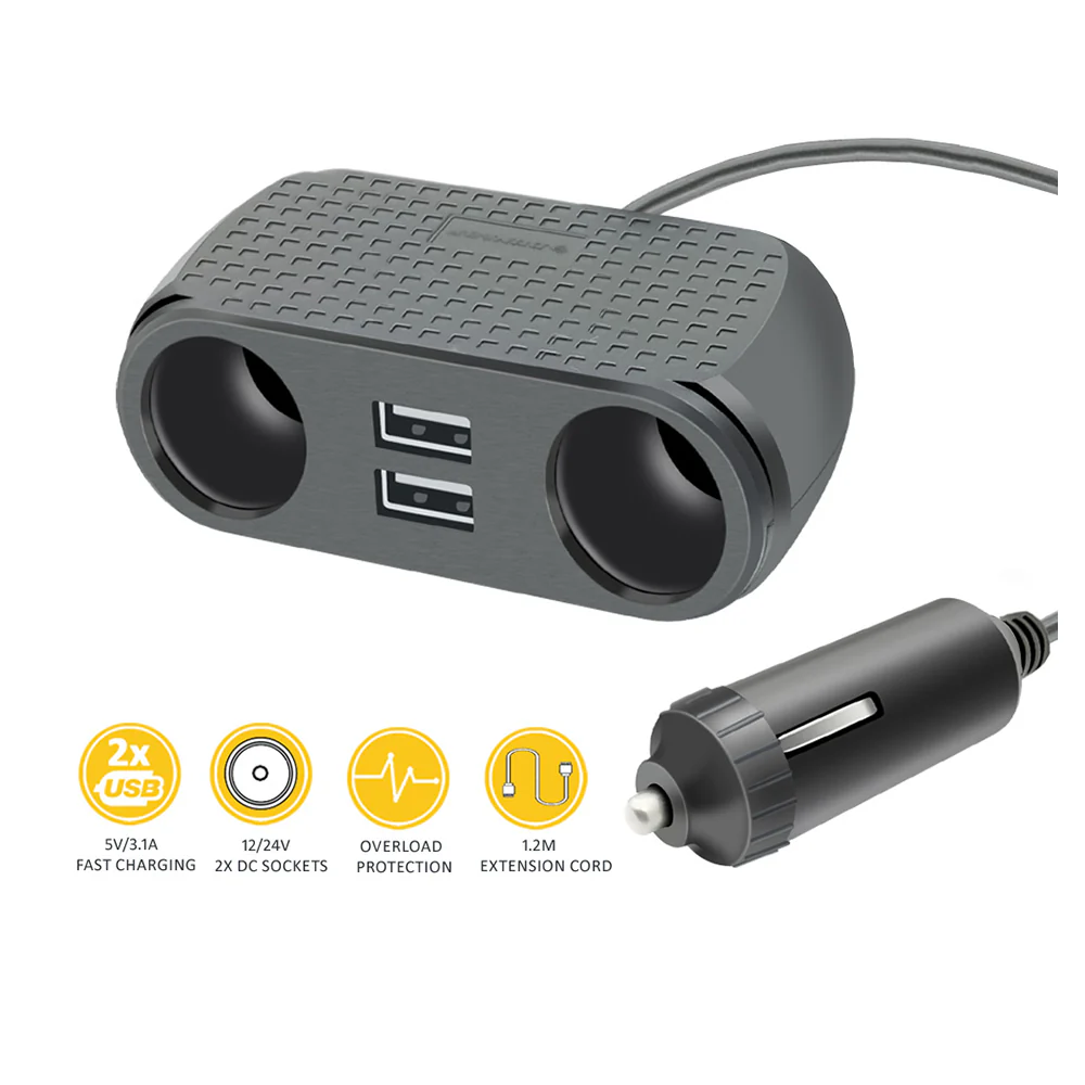Sansai Car Charger Adapter with 2 USB Ports & 2 DC Sockets - Image 2