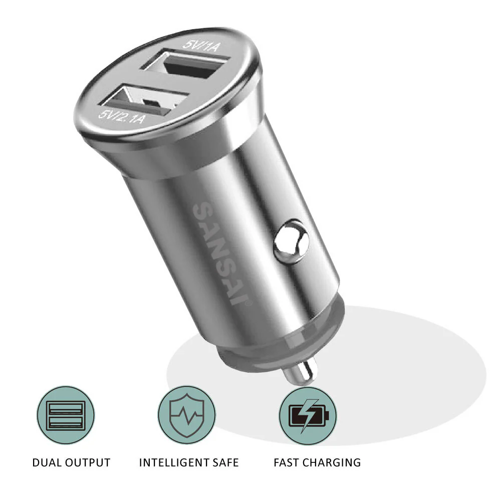 Sansai Dual USB-A Car Charger 4.8A Silver - Image 2