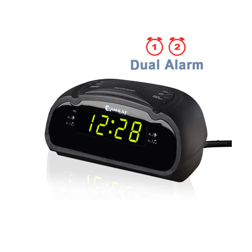 Sansai LED AM/FM Dual Alarm Clock Radio with Battery Backup + Snooze (Black) - Image 2