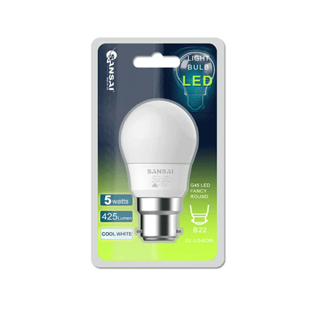 Sansai LED Light Bulb G45 5W B22 (Cool White) - Image 2