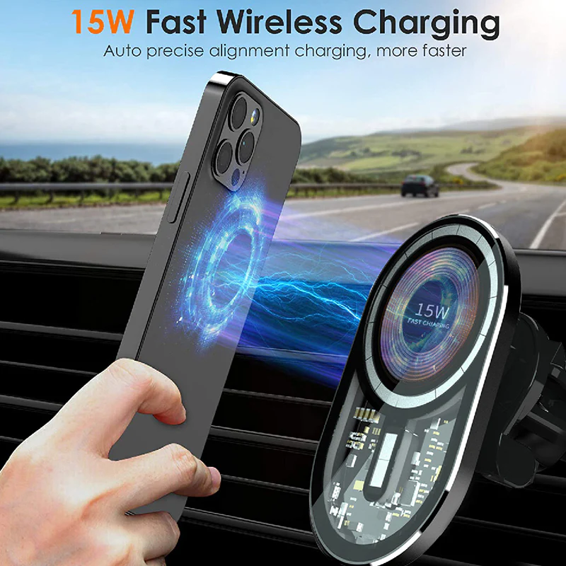 Sansai Magnetic Wireless Car Charger 15W for iPhone (Black) - Image 3