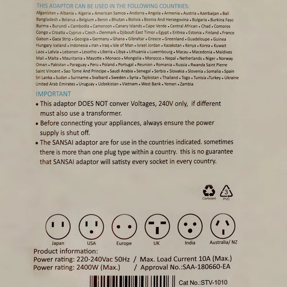 Sansai Travel Adapter AU/NZ Socket to Asia EU Middle East Plug - Image 3