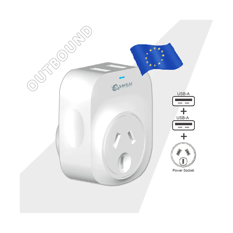 Sansai Travel Adaptor with 2 x USB Ports - AU/Europe Region - Image 2