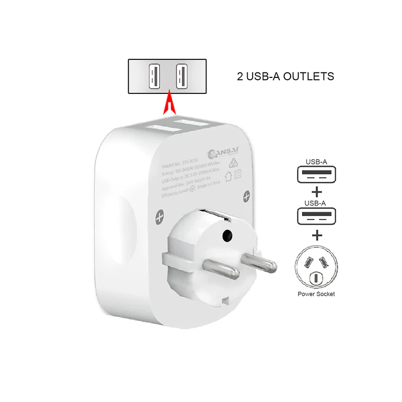 Sansai Travel Adaptor with 2 x USB Ports - AU/Europe Region - Image 3