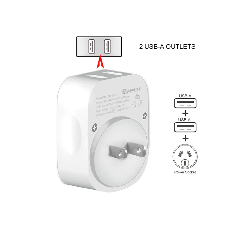 Sansai Travel Adaptor with 2 x USB Ports - AU/Japan Region - Image 3