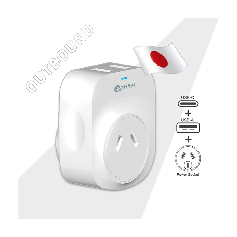 Sansai Travel Adaptor with USB-C And USB-A Port - AU/Japan Region - Image 2