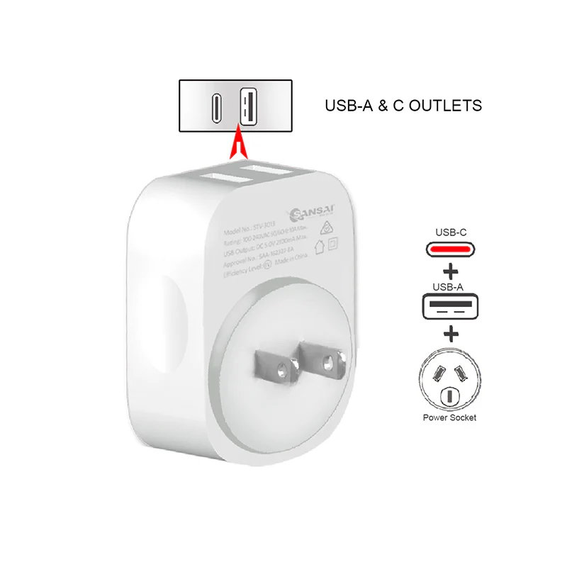 Sansai Travel Adaptor with USB-C And USB-A Port - AU/Japan Region - Image 3