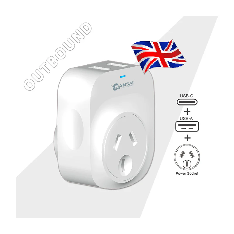 Sansai Travel Adaptor with USB-C And USB-A Port - AU/UK Region - Image 2