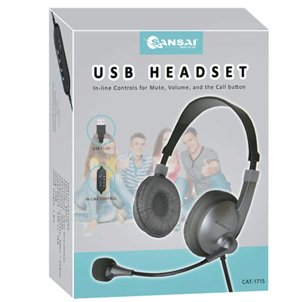 Sansai USB On Ear Headset with Microphone (Black) - Image 3