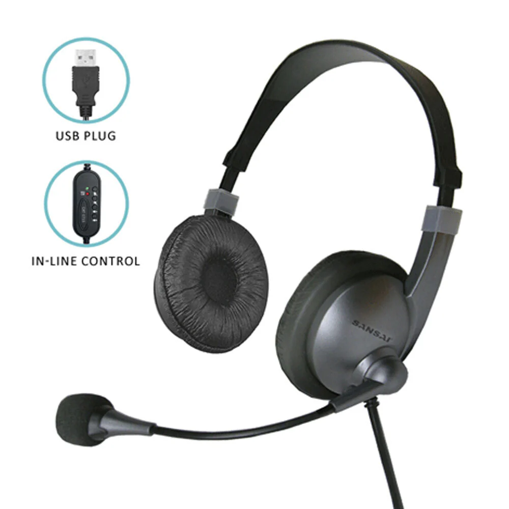 Sansai USB On Ear Headset with Microphone (Black) - Image 4