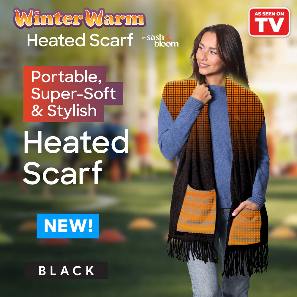 Sash and Bloom WinterWarm Heated Scarf Super-Soft with Built-In Pockets (Black) - Image 2