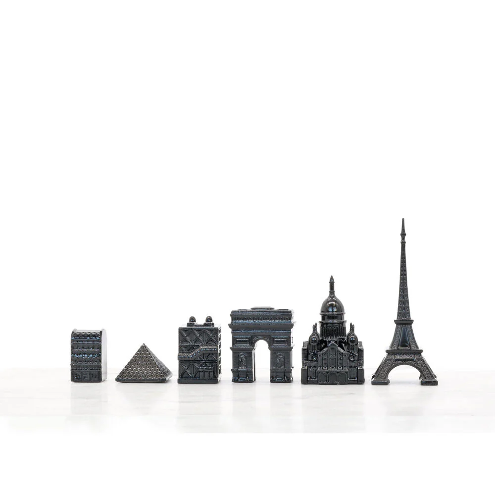 Skyline Chess 33pc Set Paris Map Edition with Wooden Board (Black/Grey) - Image 4