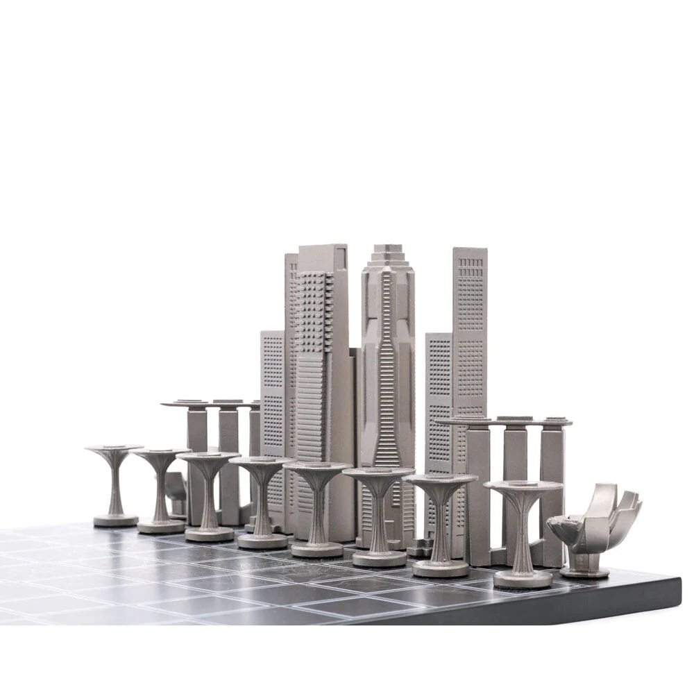 Skyline Chess 33pc Set Singapore Map Edition with Wooden Board (Black/Grey) - Image 5