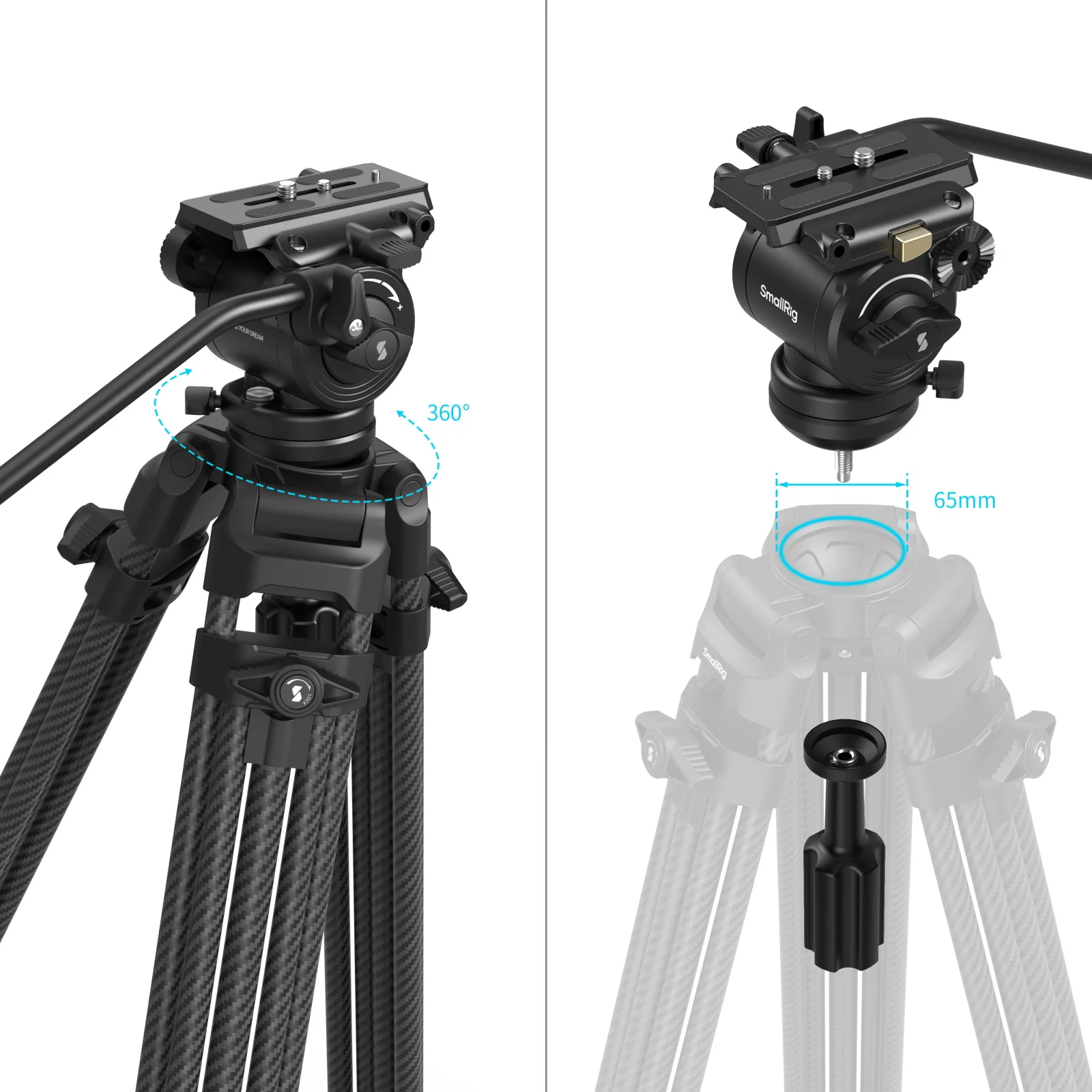 SmallRig AD14 Heavy-Duty Carbon Fiber Tripod 5441 - Image 4