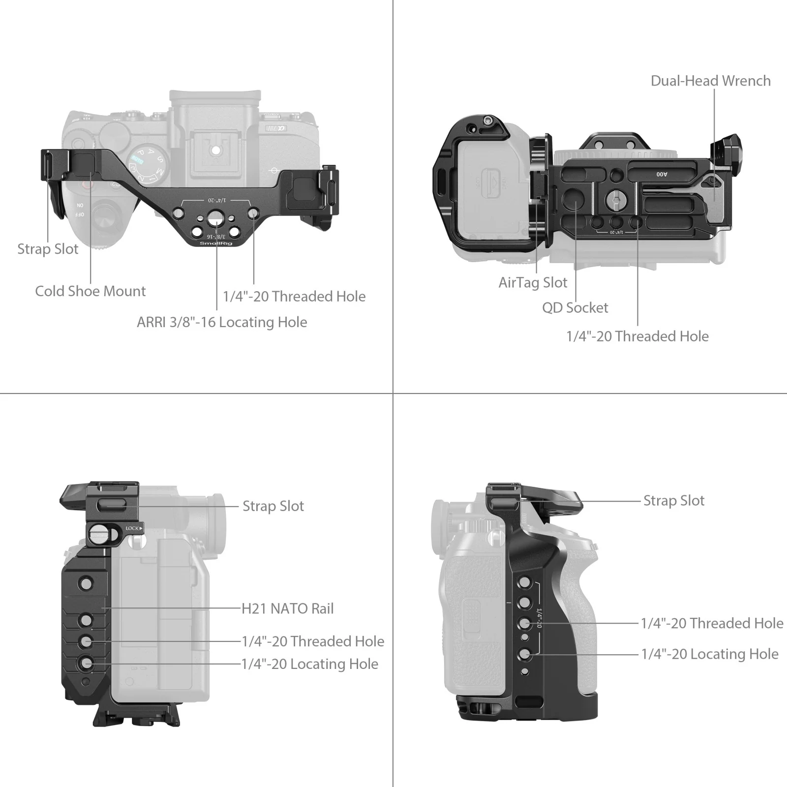 SmallRig Cage with Airtag Slot for Sony Alpha 7R V / 7 IV / 7S III / 1 / 7R IV 5583 - Image 4