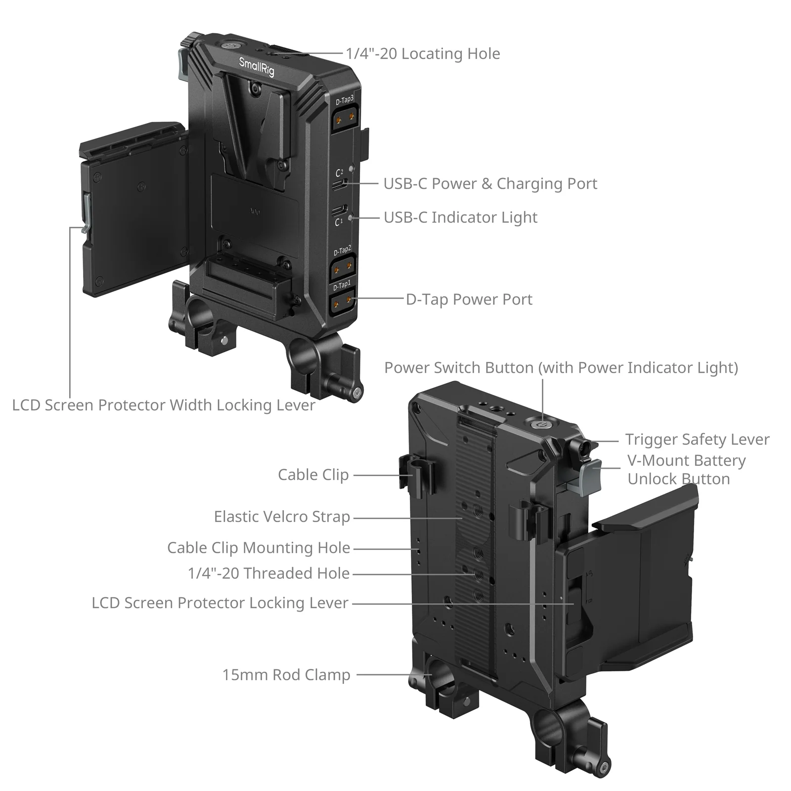 SmallRig V-Mount Battery Mount Plate Kit for 15mm LWS Rods 5226 - Image 5
