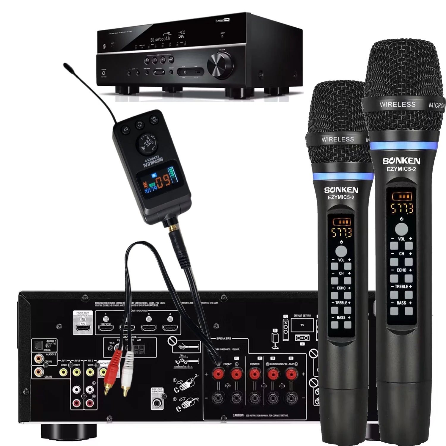 Sonken Ezy Mic 5.2 Universal UHF Wireless Microphones (with Effects) + Bluetooth - Image 2
