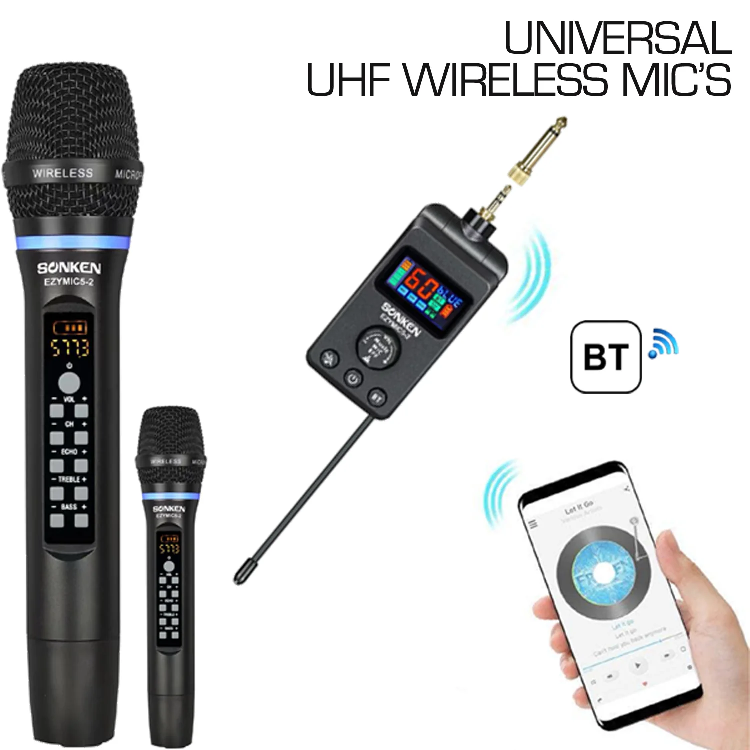 Sonken Ezy Mic 5.2 Universal UHF Wireless Microphones (with Effects) + Bluetooth - Image 3