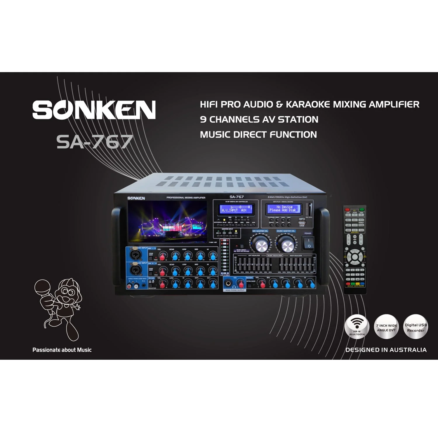 Sonken SA-767 Professional Karaoke Mixing Amplifier 1000W RMS with USB Vocal & Music Recording, Bluetooth - Image 4