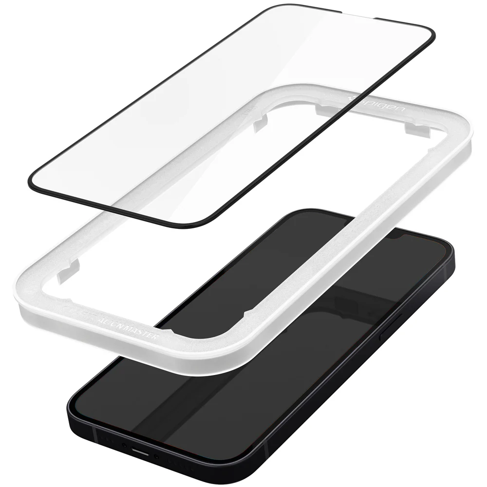 Spigen Apple iPhone 14 Plus / iPhone 13 Pro Plus AlignMaster GLAS.tR Full Cover 2PCS Glass Screen Protector - Black - Image 4