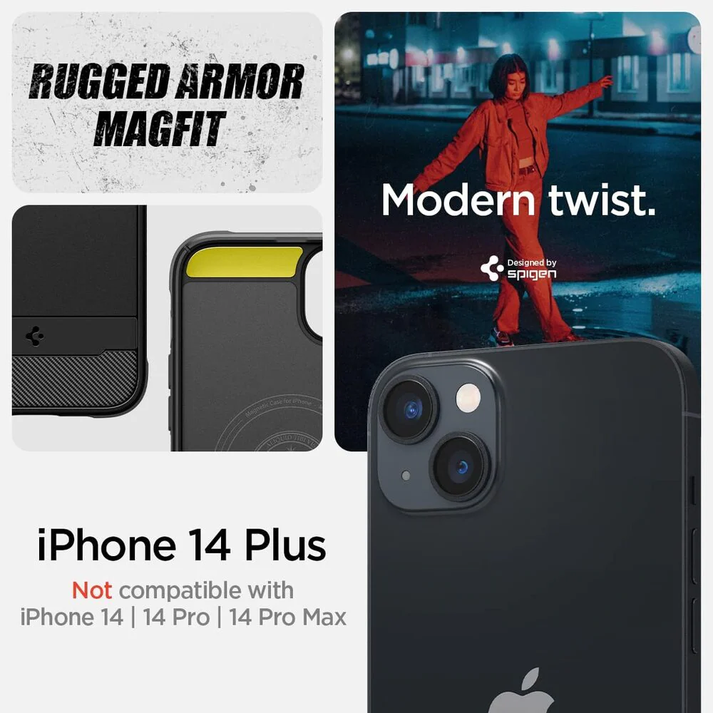 Spigen Apple iPhone 14 Plus Rugged Armor Mag (MagFit) Case - Black - Image 2