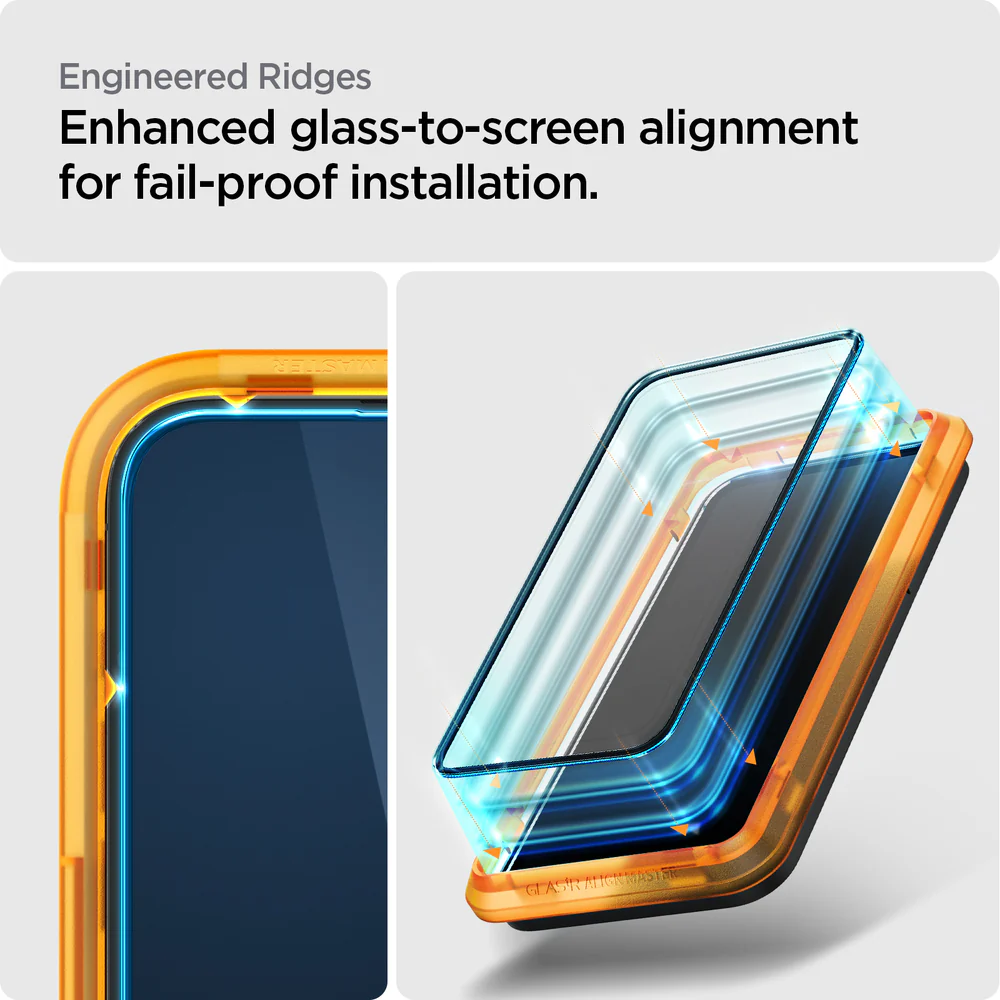 Spigen Apple iPhone 14 Pro AlignMaster GLAS.tR Full Cover 2PCS Glass Screen Protector - Black - Image 4