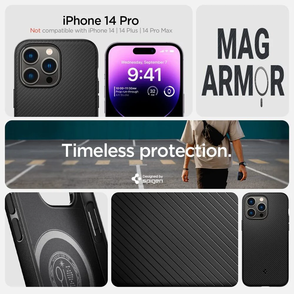 Spigen Apple iPhone 14 Pro Mag Armor (MagFit) Case - Black - Image 2