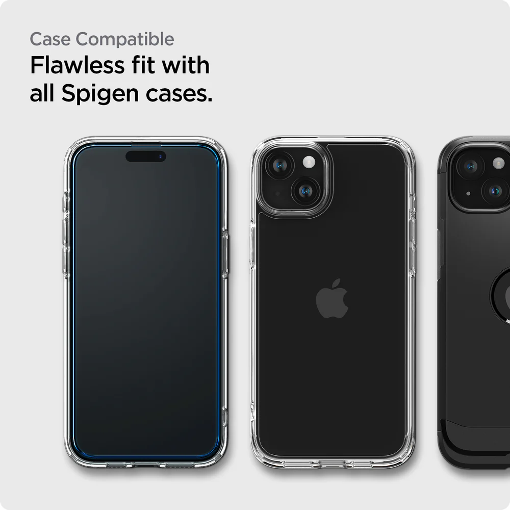 Spigen Apple iPhone 15 Plus AlignMaster GLAS.tR Full Cover 2PCS Glass Screen Protector - Black - Image 3