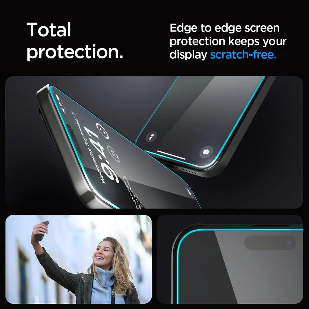 Spigen Apple iPhone 15 Pro EZ Fit GLAS.tR Slim 2PCS Glass Screen Protector - Clear - Image 4