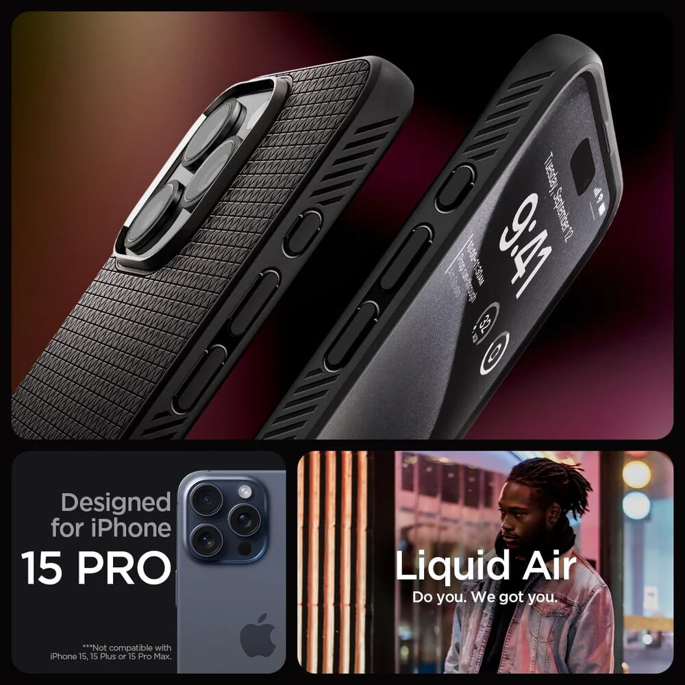 Spigen Apple iPhone 15 Pro Liquid Air Case - Black - Image 2