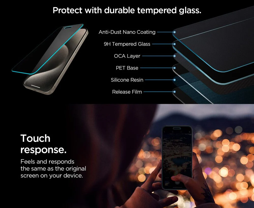 Spigen Apple iPhone 15 Pro Max EZ Fit GLAS.tR Privacy 2PCS Glass Screen Protector - Black - Image 6