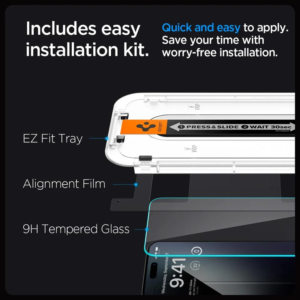 Spigen Apple iPhone 15 Pro Max EZ Fit GLAS.tR Slim 2PCS Glass Screen Protector - Clear - Image 6